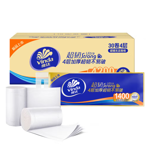 维达（Vinda）无芯卷纸 超韧4层140克*30卷卫生纸卷筒纸 大分量纸巾 整箱